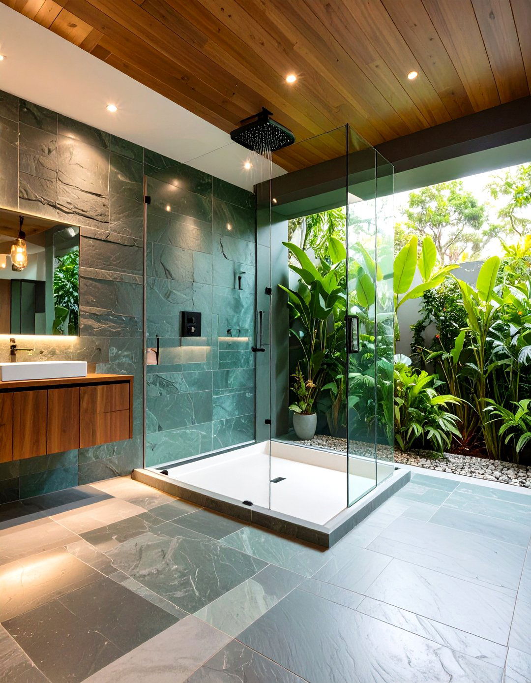 Natural Slate Texture Appeal - 24 Walk-in Shower Tile Ideas