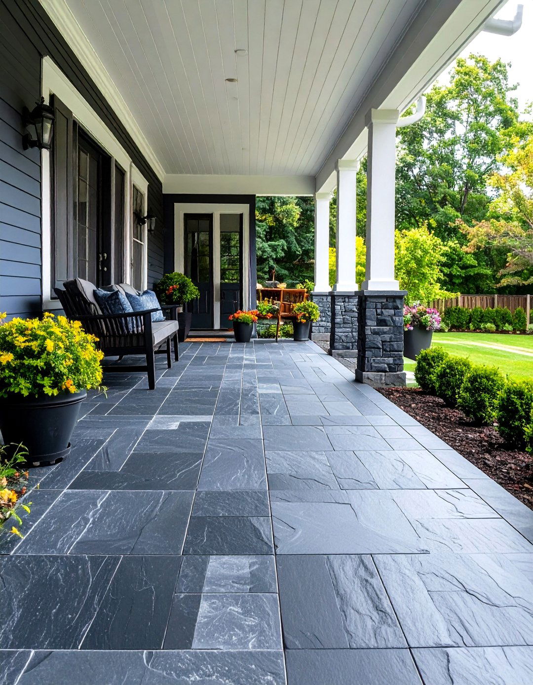 Natural Slate Tile Installation - 24 Front Porch Tile Ideas