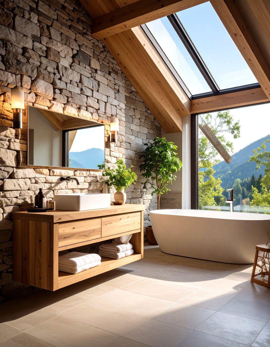 Natural Stone Accent Elements - 24 Attic Bathroom Ideas