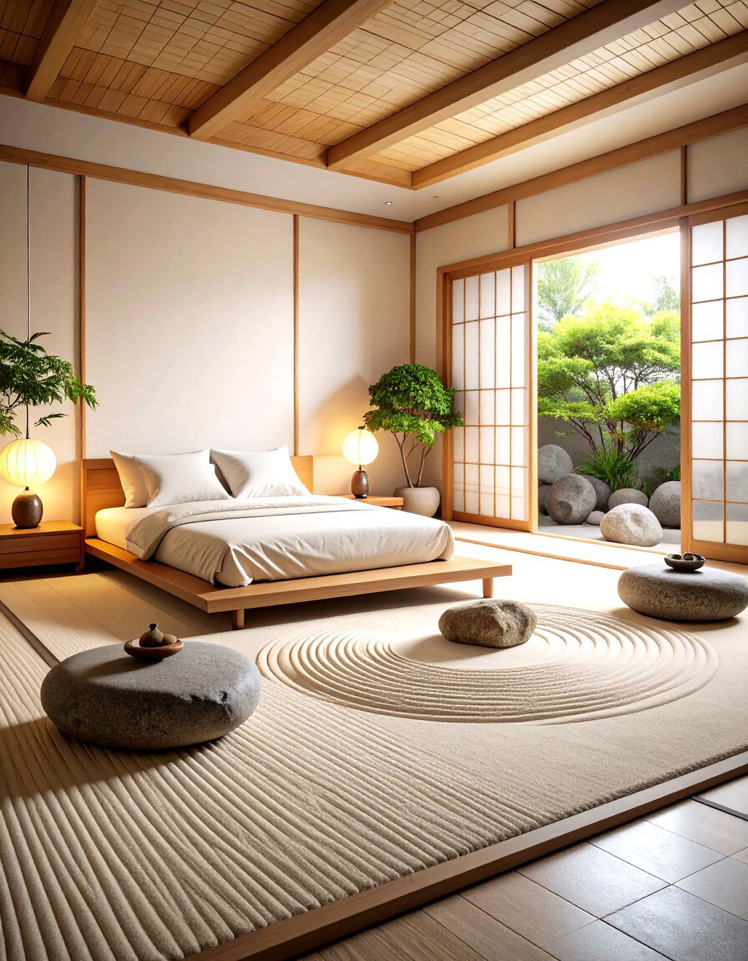 Natural Stone Accent Features - 24 Japanese Bedroom Design Ideas