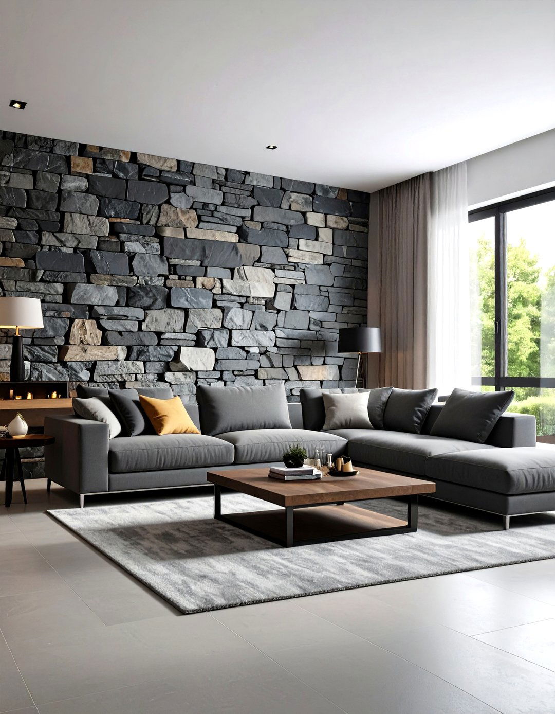 Natural Stone Accent Features - 24 Living Room Accent Wall Ideas