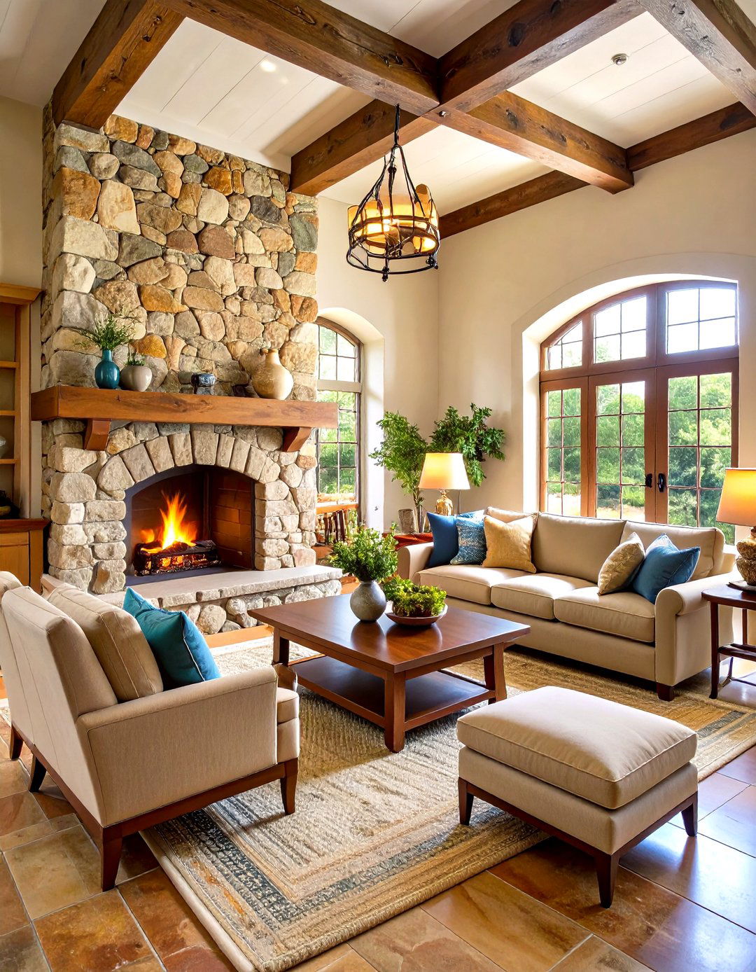 Natural Stone Accent Features - 24 Spanish Style Living Room Ideas
