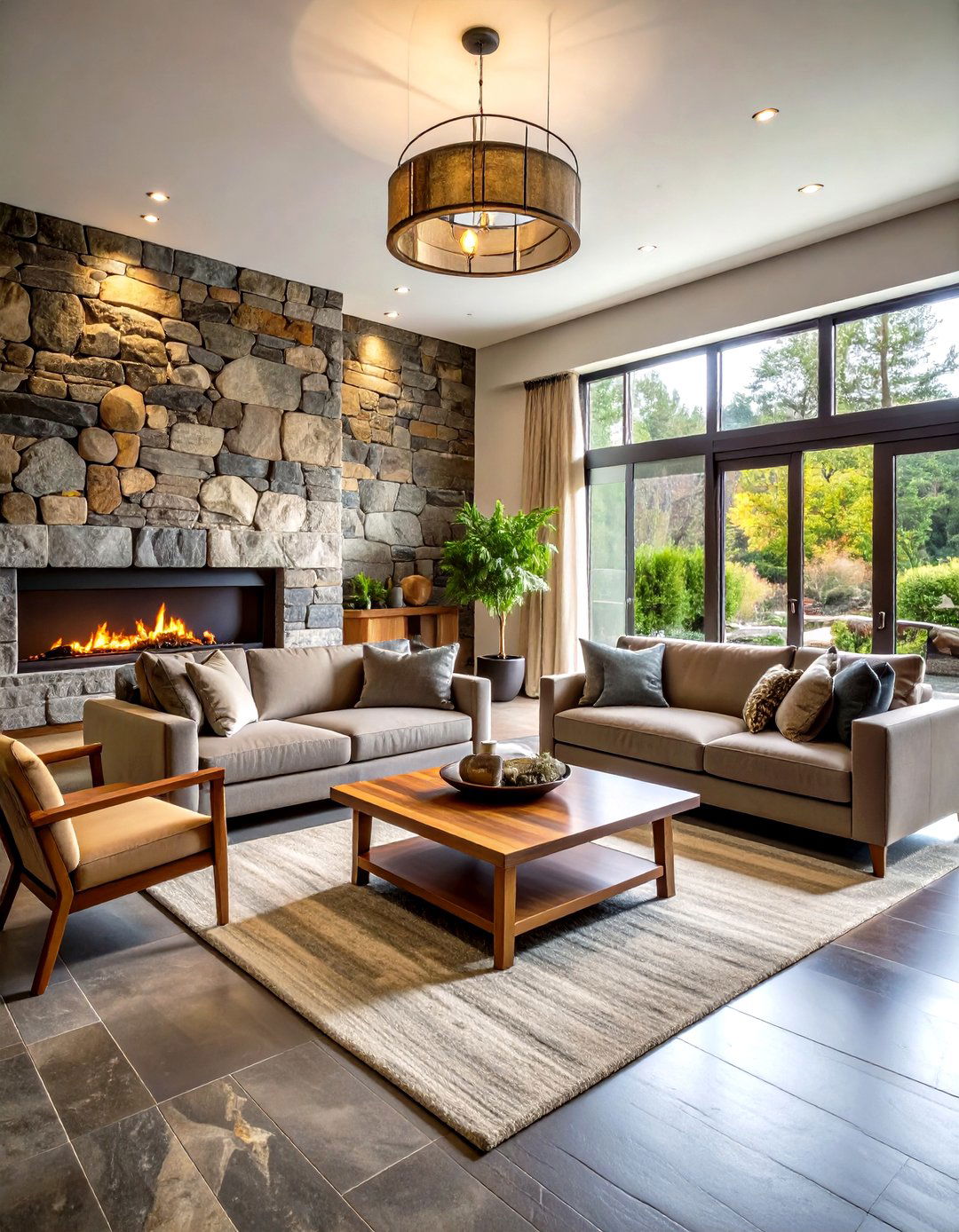 Natural Stone Accent Living Room - 24 Natural Living Room Ideas