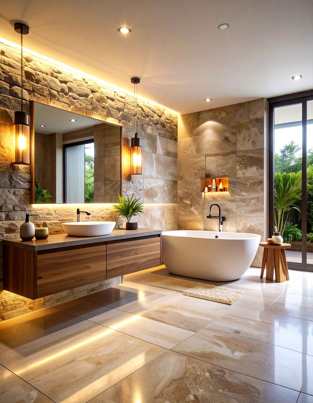 Natural Stone Accent Wall - 24 Elegant Bathroom Decor Ideas