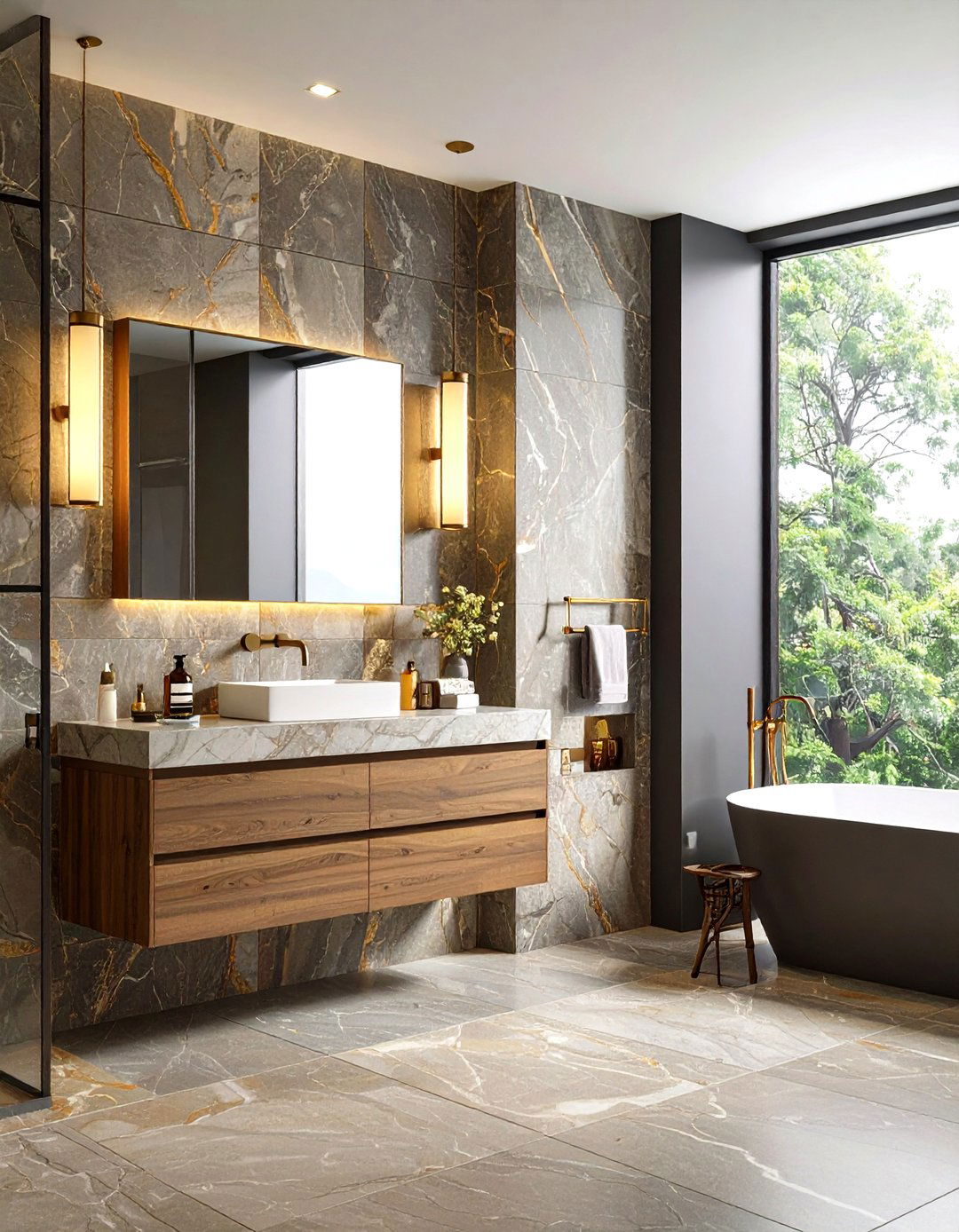Natural Stone Accent Wall - 24 Minimalist Bathroom Ideas
