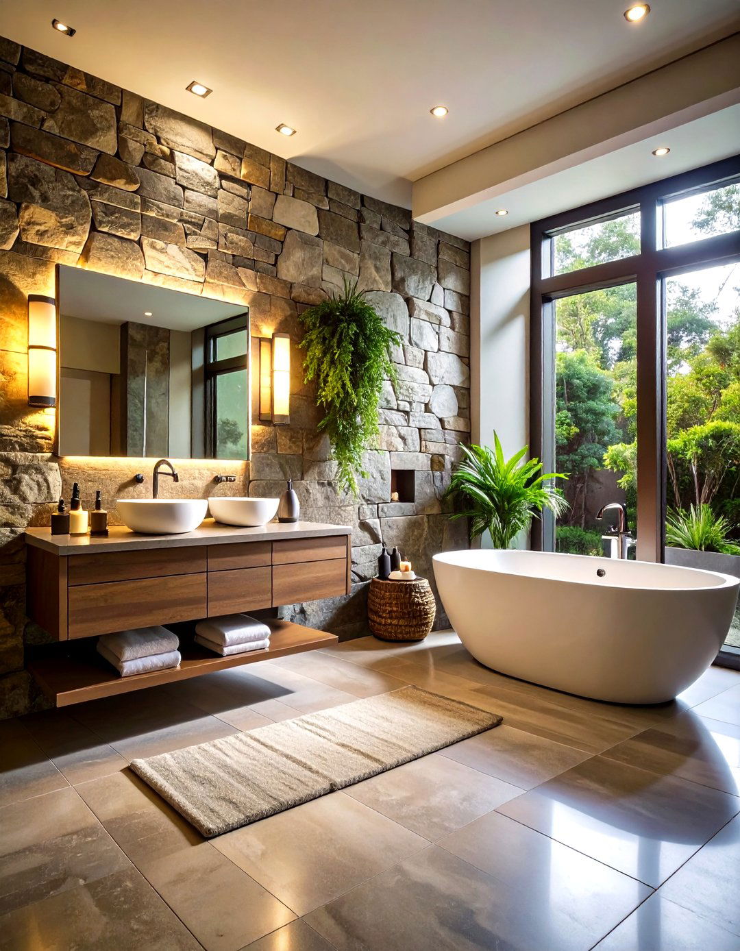 Natural Stone Accent Wall Bathroom - 24 Masculine Bathroom Ideas