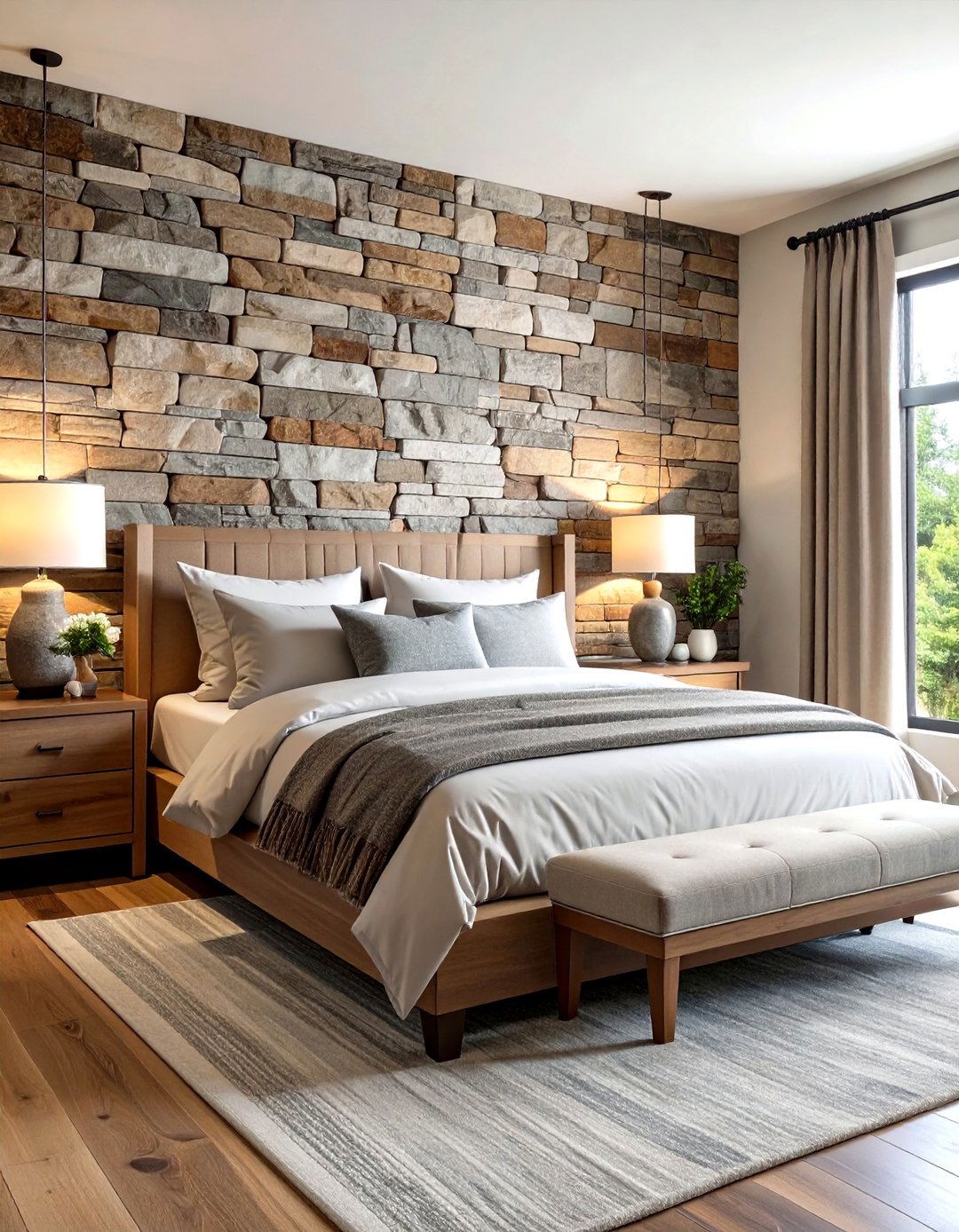 Natural Stone Accent Wall - 24 Bedroom Accent Wall Ideas
