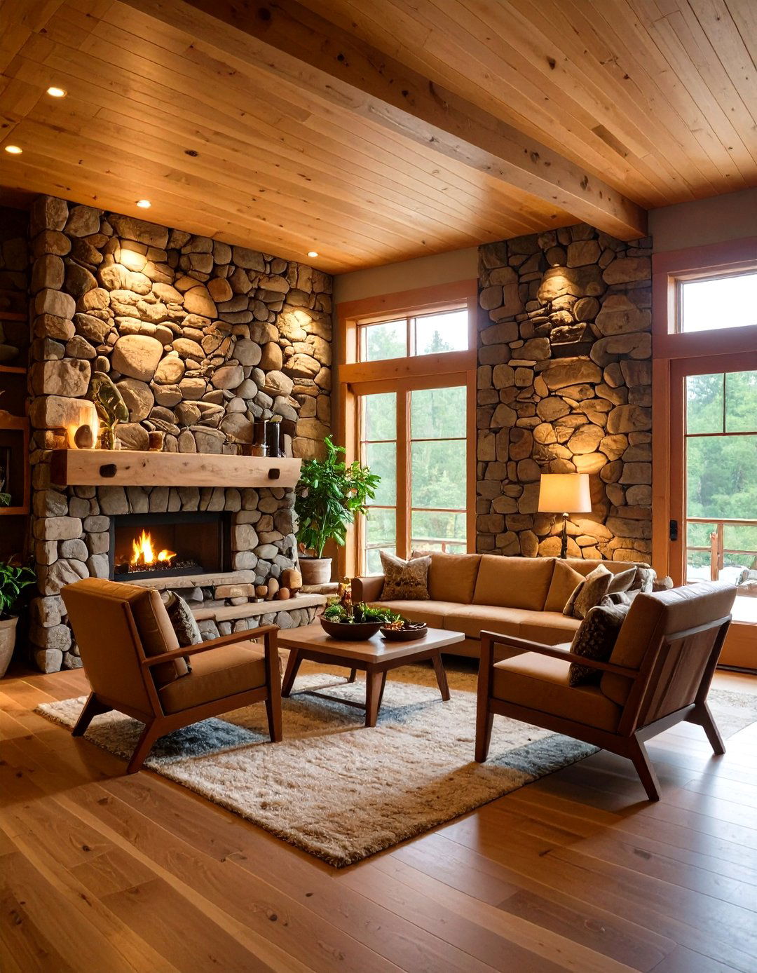 Natural Stone Accent Walls - 24 Hunting Man Cave Ideas