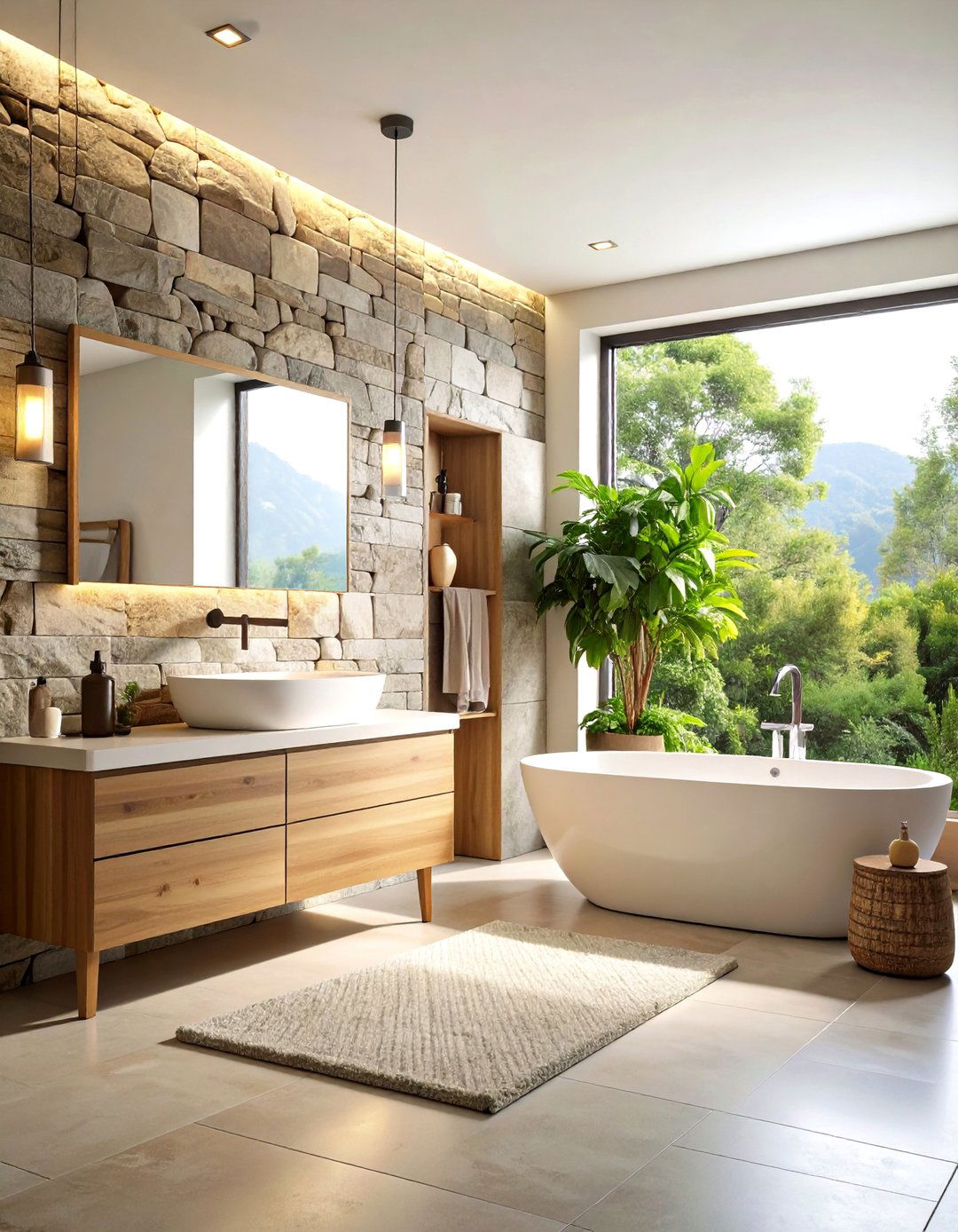 Natural Stone Accent Walls - 24 Bathroom Wall Ideas