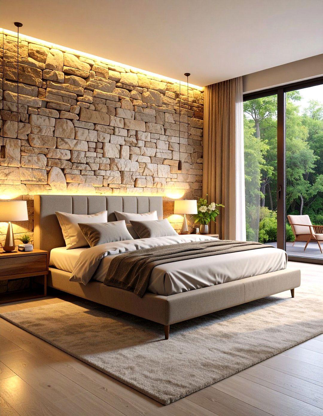Natural Stone Accents - 24 luxury modern bedroom ideas