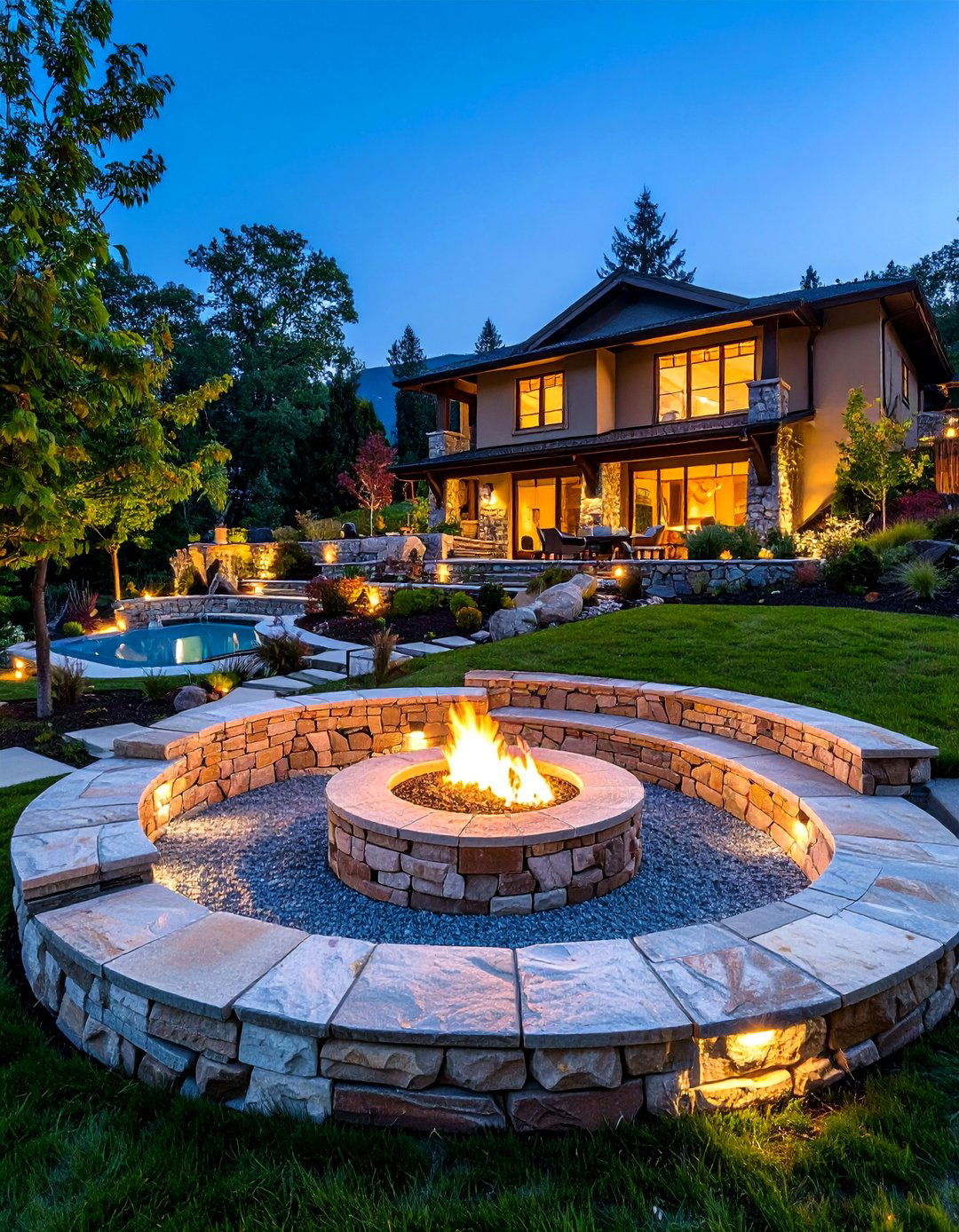 Natural Stone Amphitheater Seating - 24 Backyard Fire Pit Ideas Landscaping