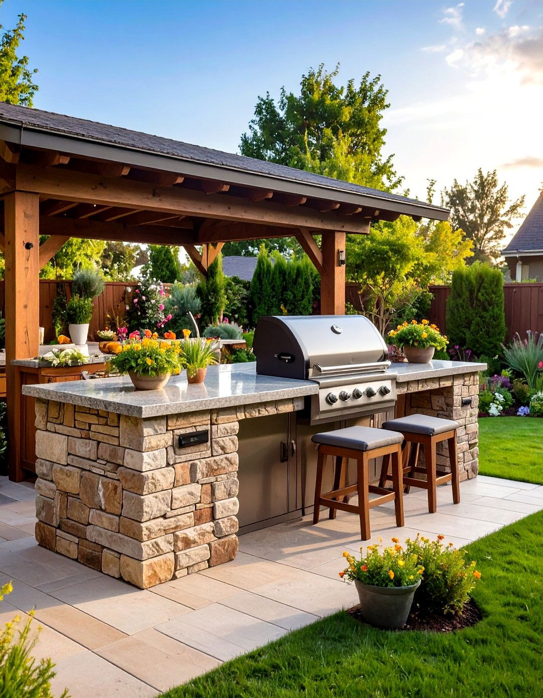 Natural Stone BBQ Island with Rustic Charm - 24 Bbq Island Ideas