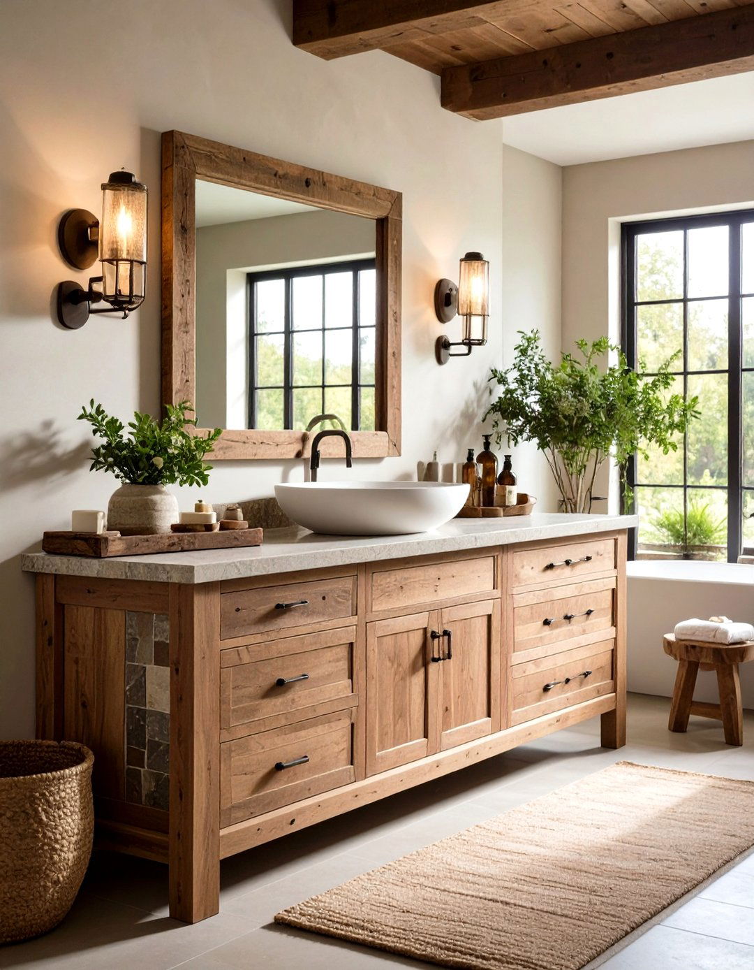 Natural Stone Bathroom Vanity - 24 Cabin Decor Ideas
