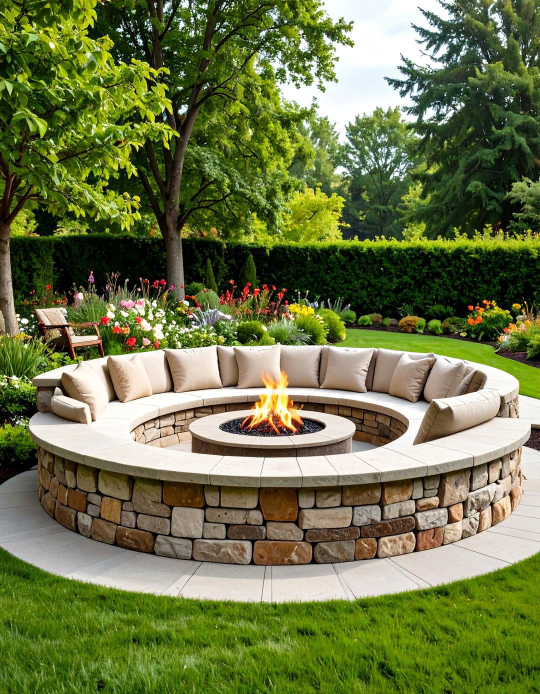 Natural Stone Bench Fire Pit - 24 Rustic Fire Pit Ideas