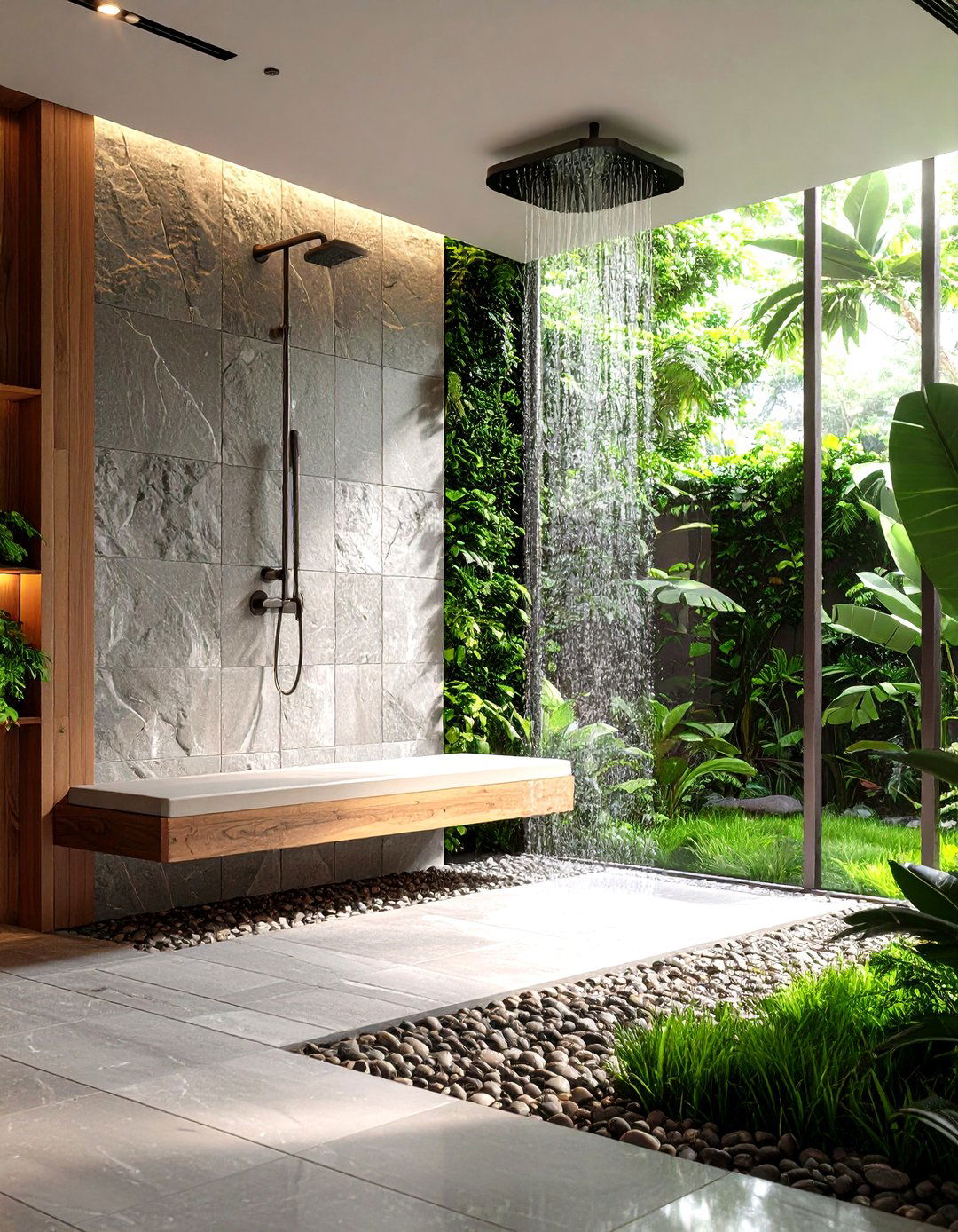 Natural Stone Bench Integration - 24 Rustic Walk-in Shower Ideas