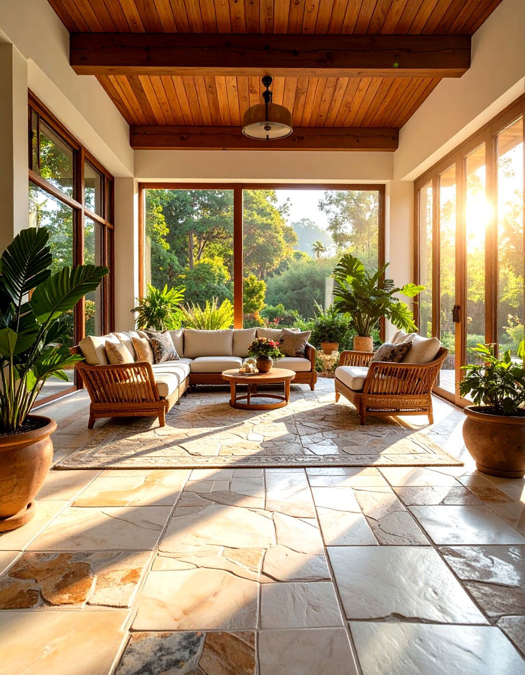 Natural Stone Blend Sunroom Tiles - 24 Sunroom Tile Floor Ideas