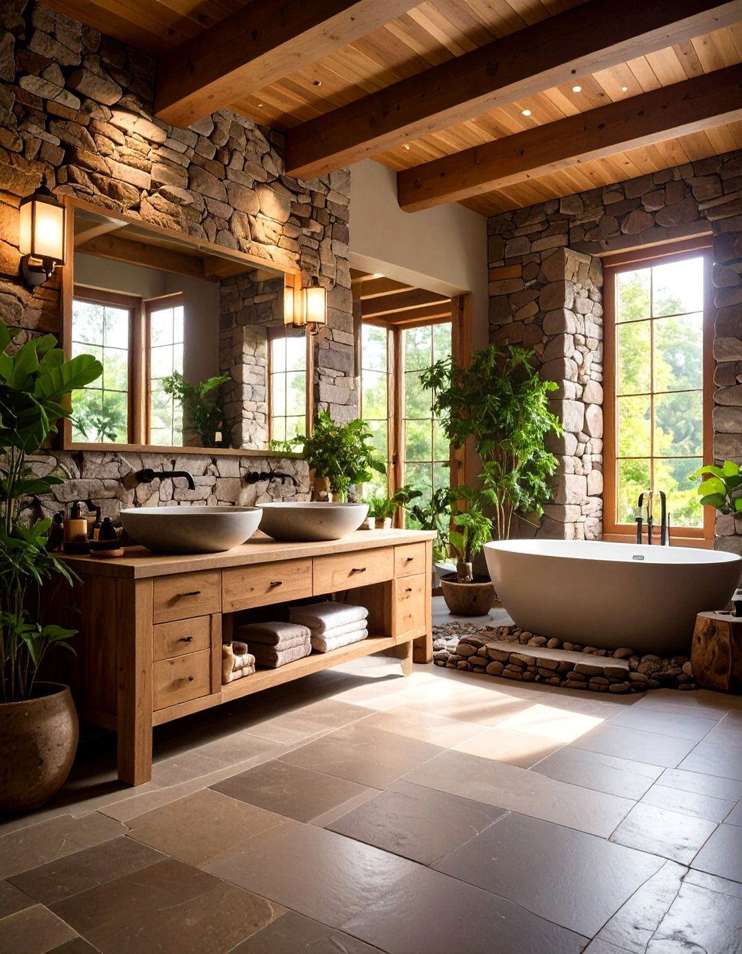 Natural Stone Brown Sanctuary - 24 Brown Bathroom Ideas