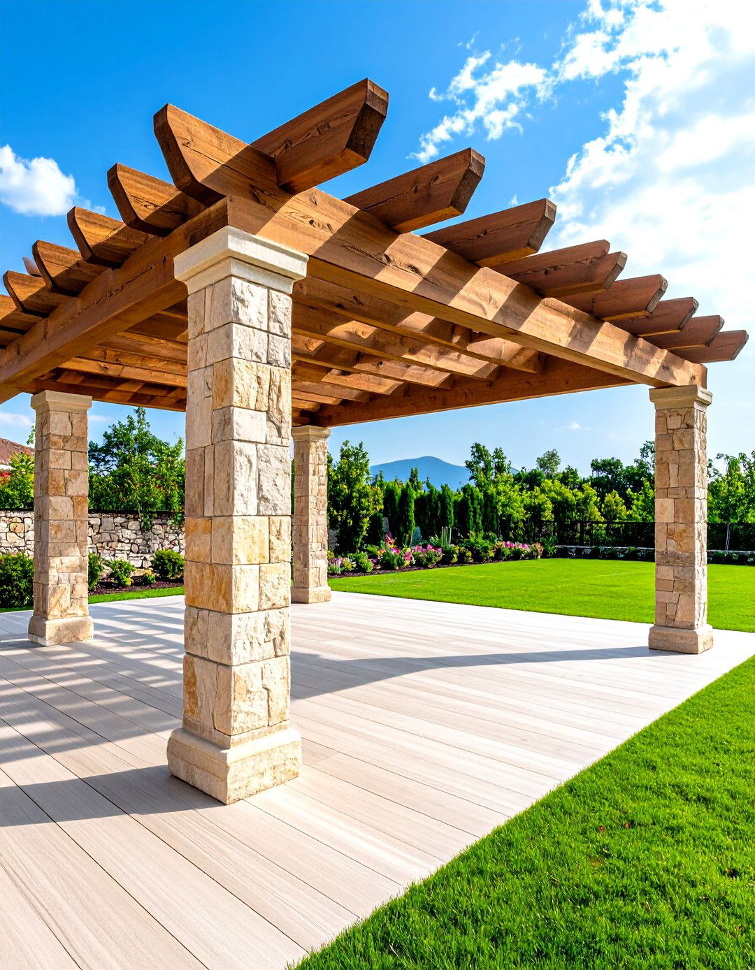 Natural Stone Column Pergolas - 24 Deck Roof Ideas