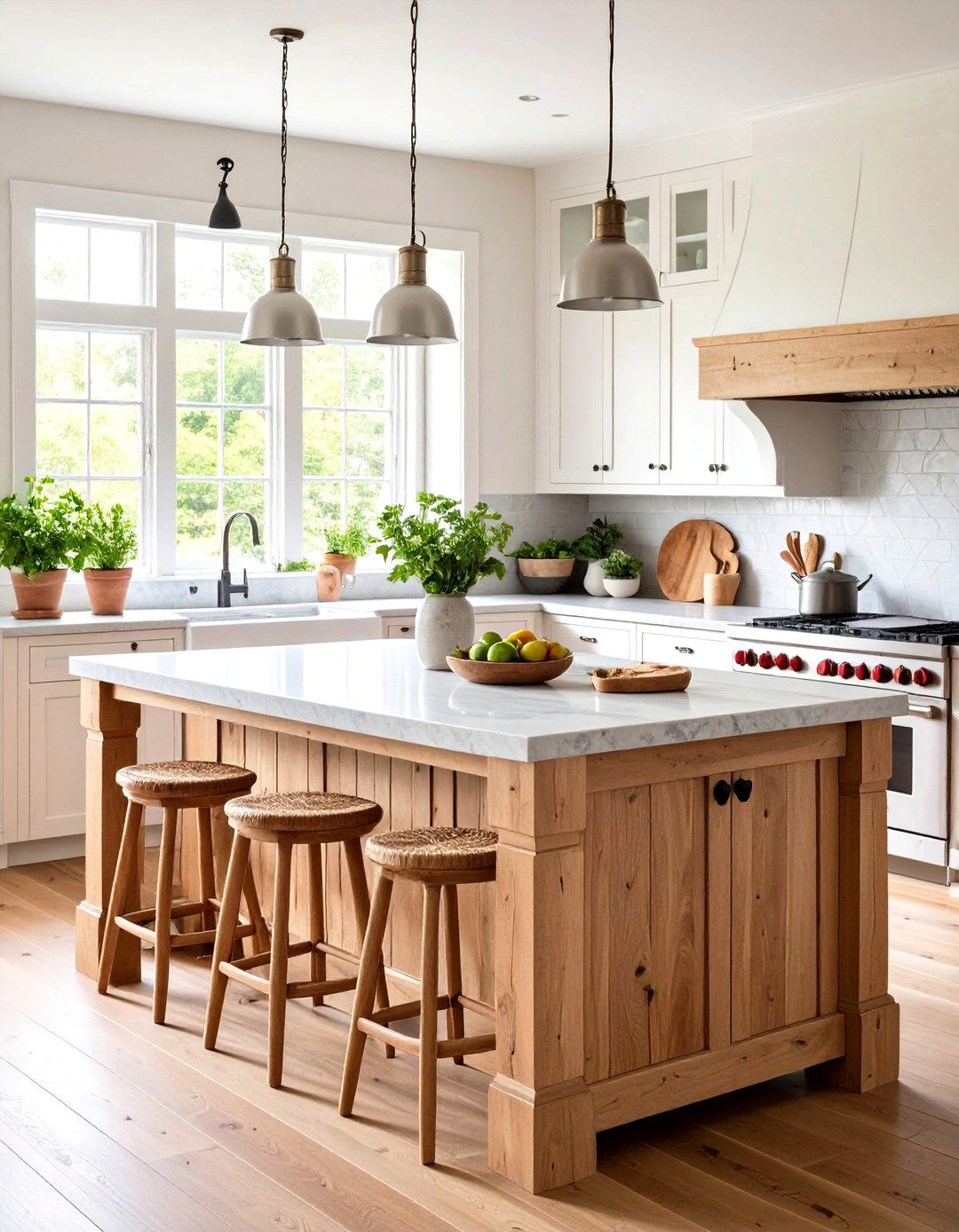 Natural Stone Countertop Island - 24 Farmhouse Kitchen Island Ideas