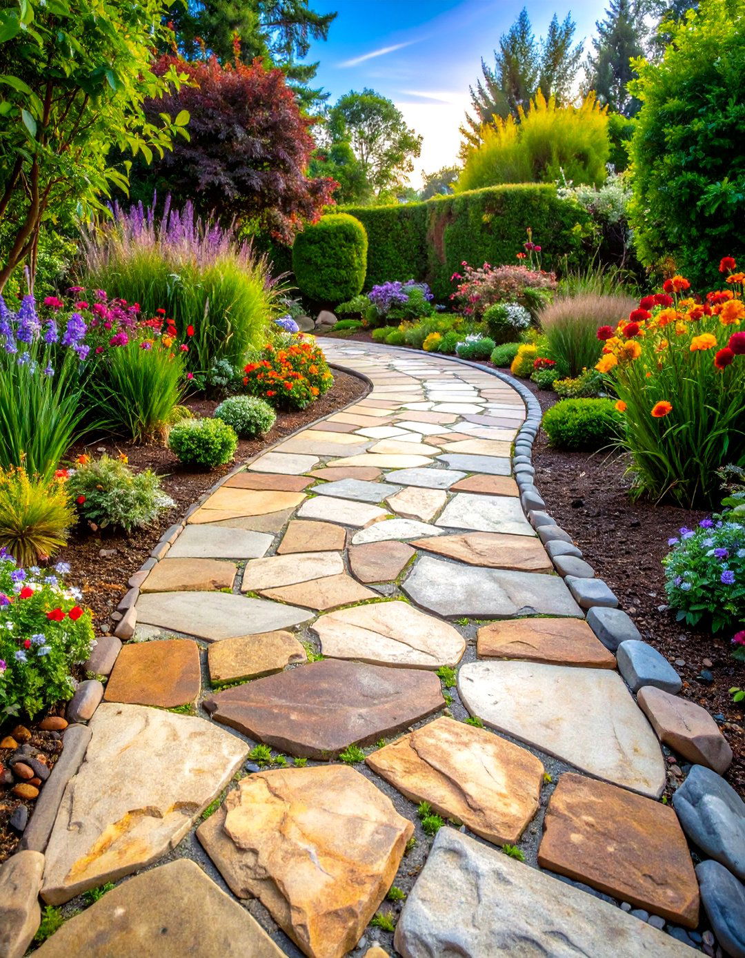 Natural Stone Curved Pathways - 24 Curved Walkway Ideas