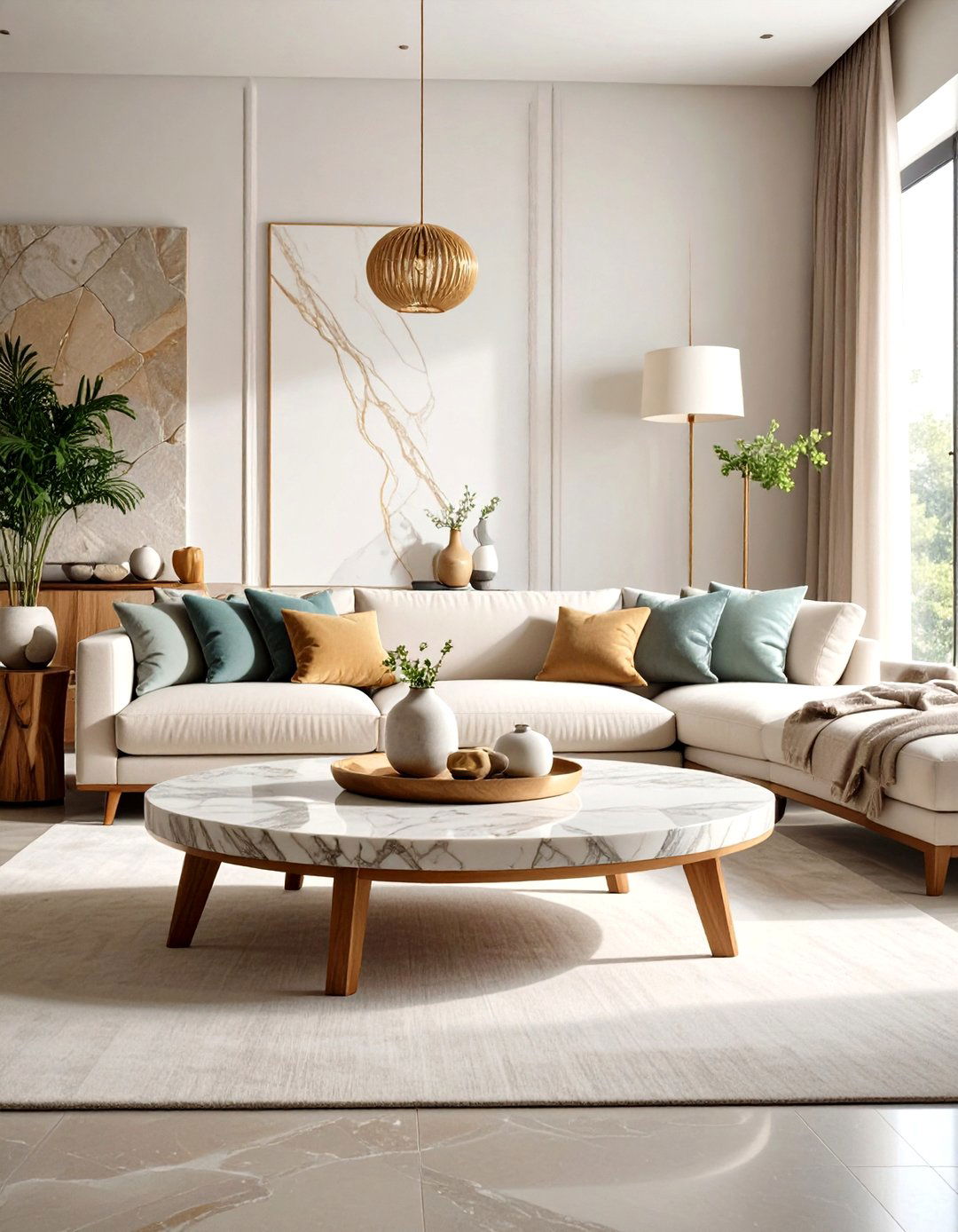 Natural Stone Elements - 24 Japandi Living Room Ideas