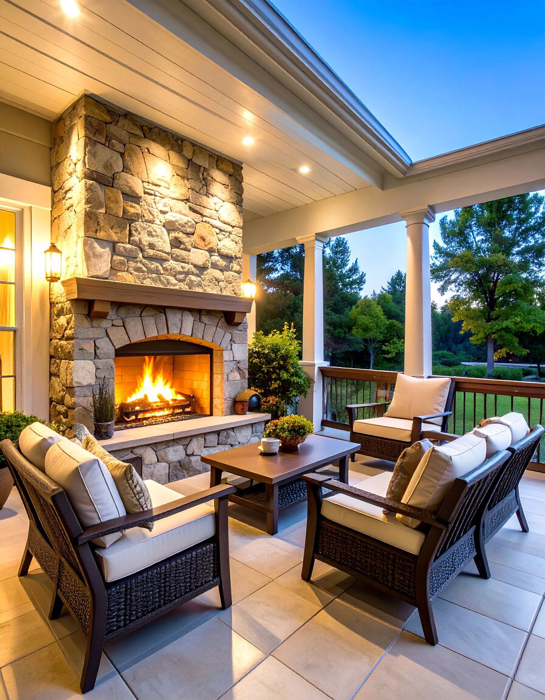 Natural Stone Fire Feature - 24 Stone Porch Ideas