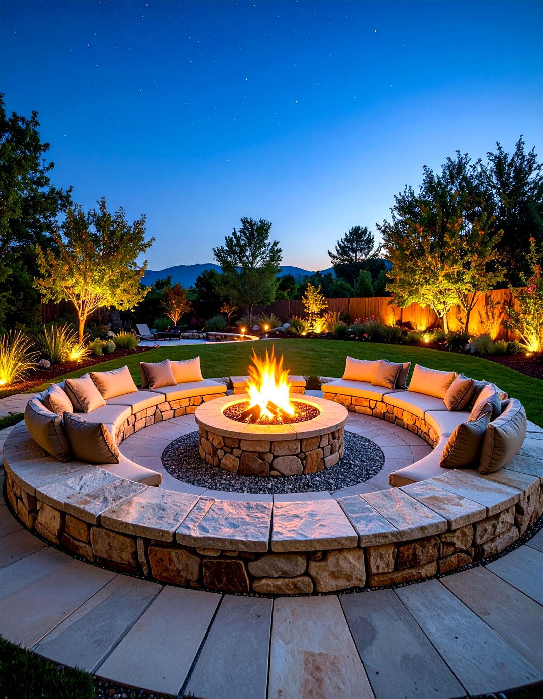 Natural Stone Fire Pit Gathering Circle - 24 Hardscape Ideas
