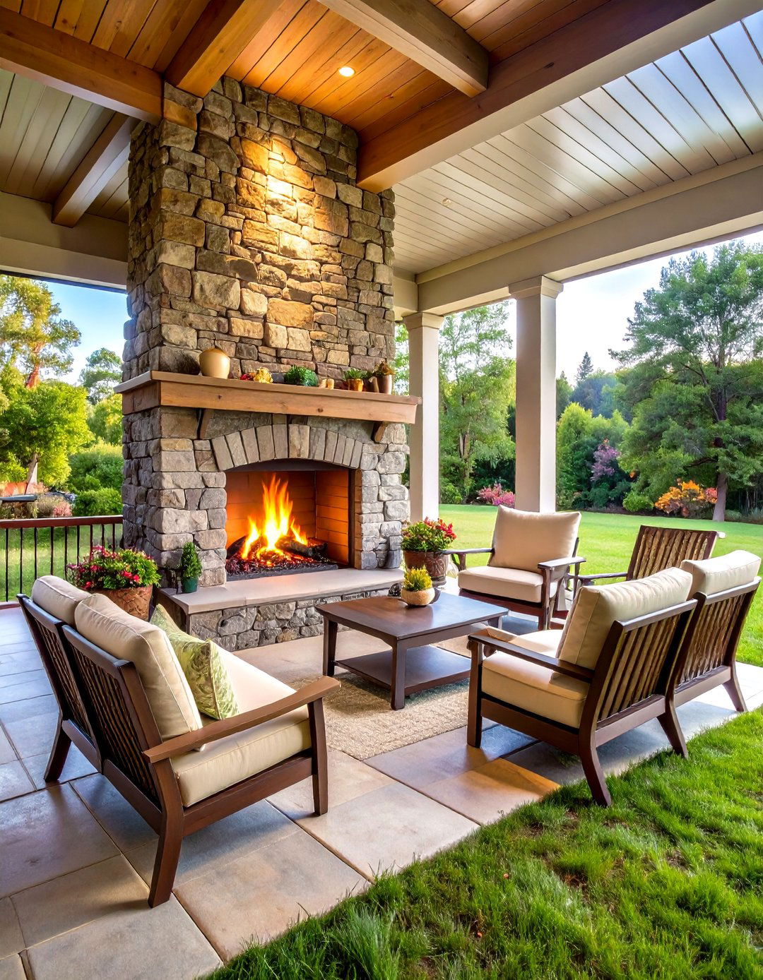 Natural Stone Fireplace Addition - 24 Rustic Porch Ideas