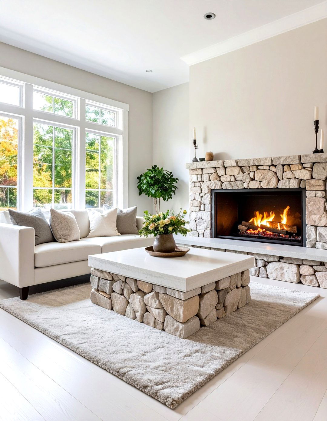 Natural Stone Fireplace Hearths - 24 Scandinavian Fireplace Ideas