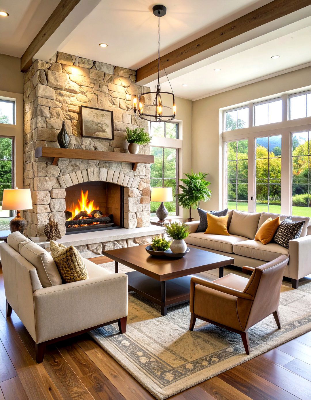 Natural Stone Fireplace Surround - 24 Joanna Gaines Living Room Ideas