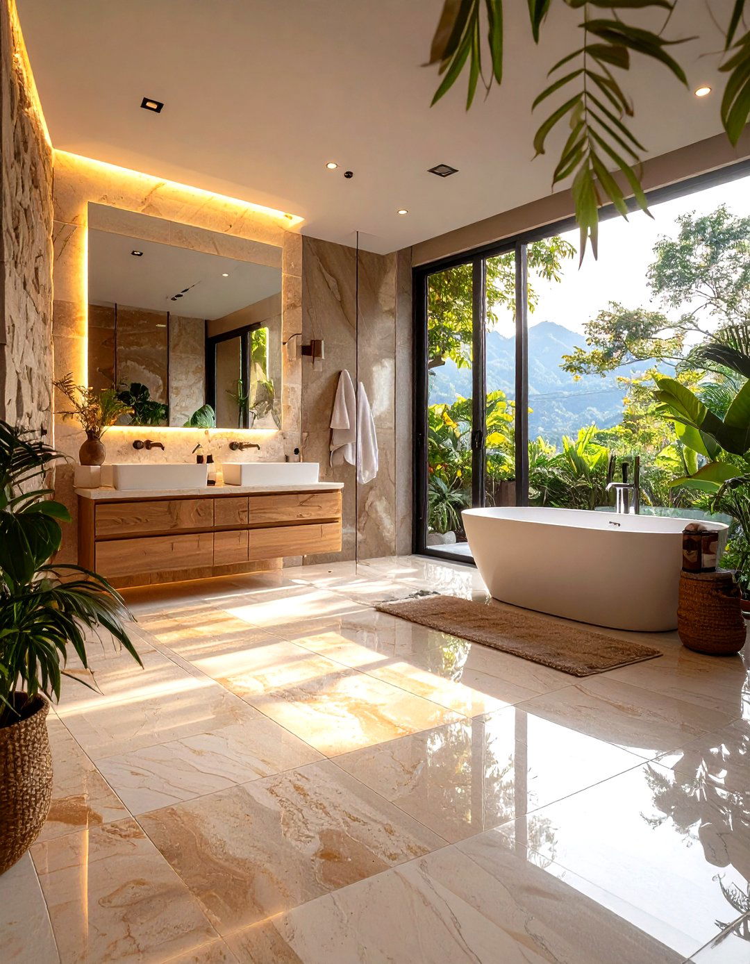 Natural Stone Flooring - 24 Cozy Bathroom Ideas