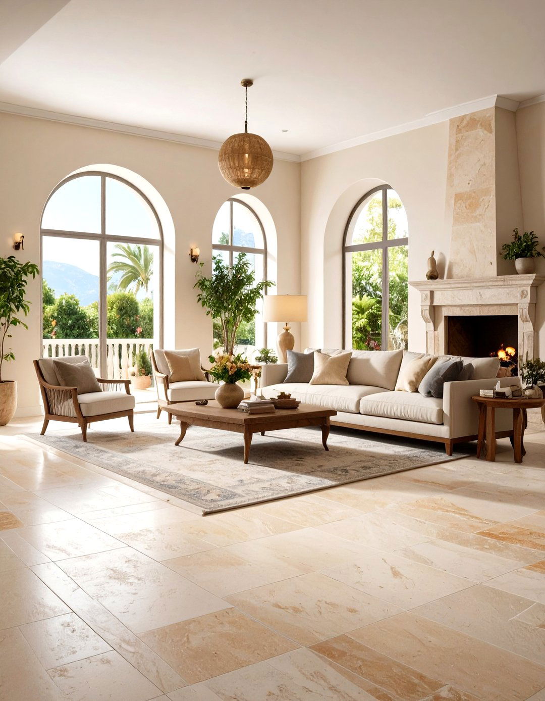 Natural Stone Flooring - 24 Spanish Mediterranean House Ideas