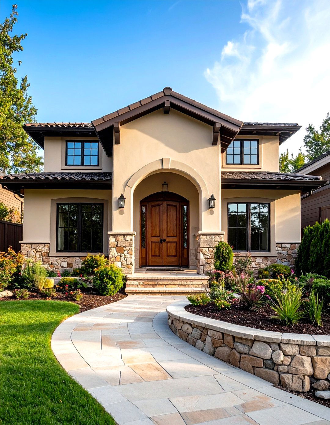Natural Stone Foundation and Accent Design - 24 spanish bungalow exterior ideas