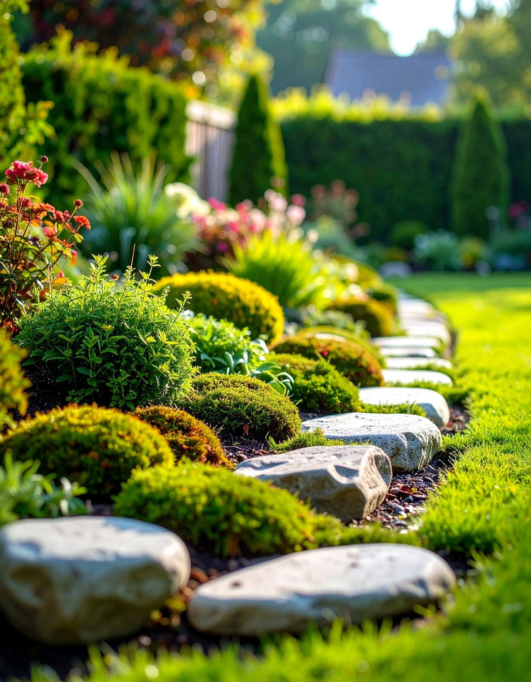 Natural Stone Garden Edging with Moss Accents - 24 Garden Edging Ideas