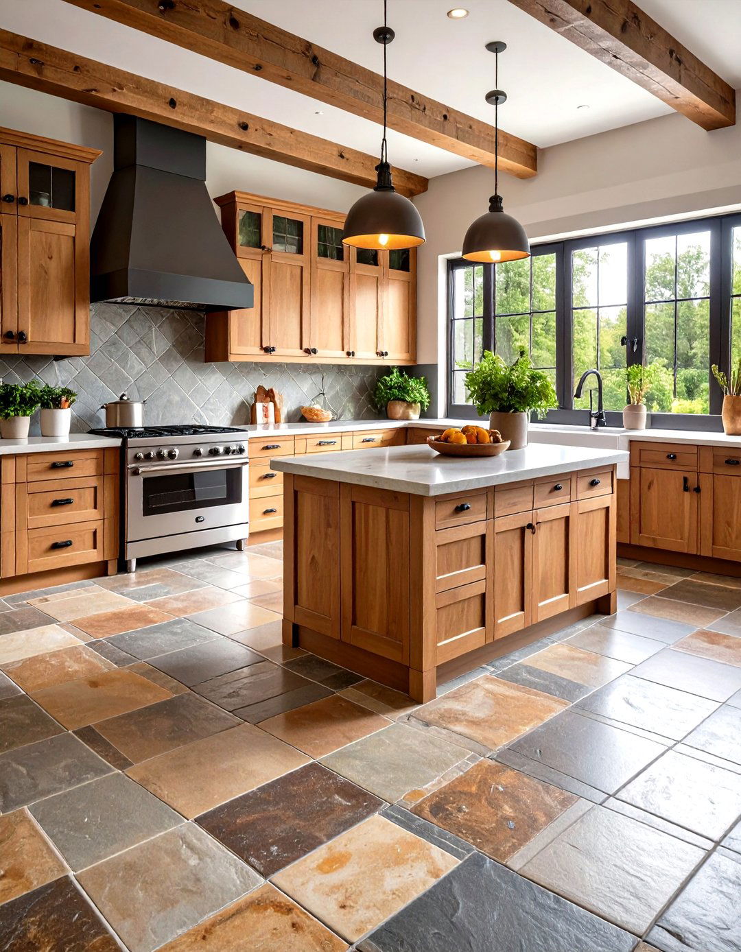 Natural Stone Kitchen Floor with Rustic Charm - 24 Kitchen Floor Tile Ideas