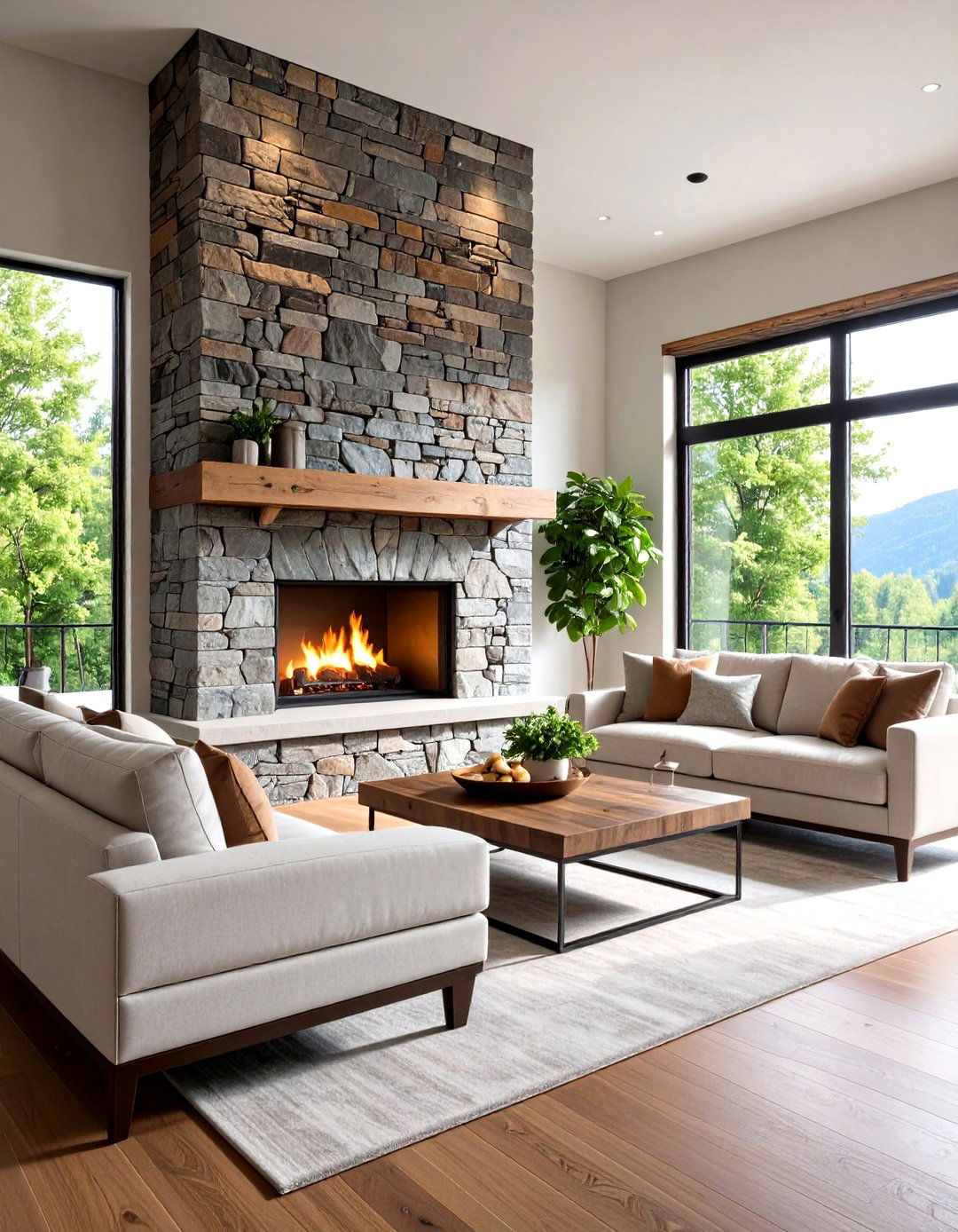 Natural Stone Ledger Panel Feature Wall - 24 Fireplace Tile Ideas