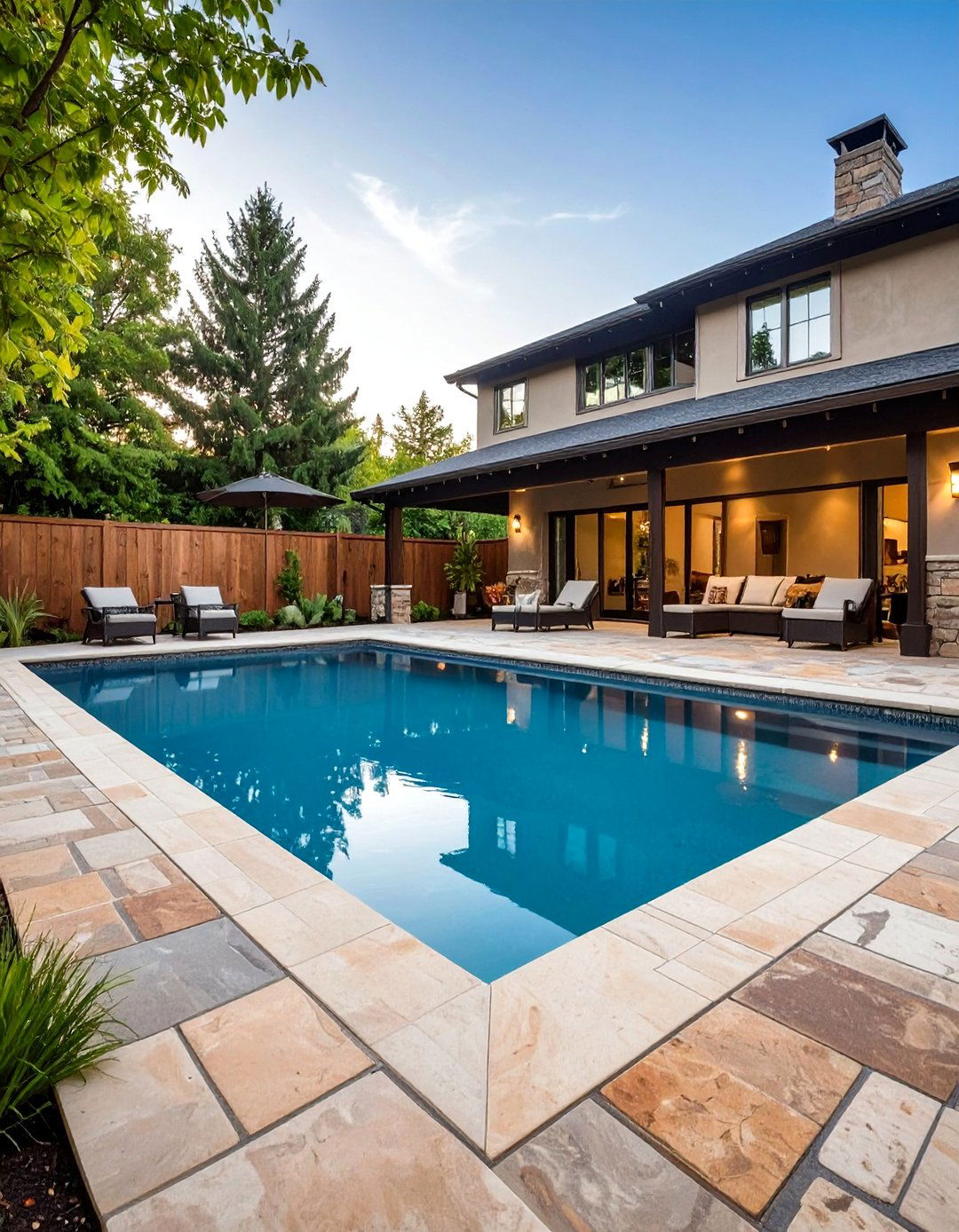 Natural Stone Look Pool Deck - 24 Concrete Pool Deck Ideas