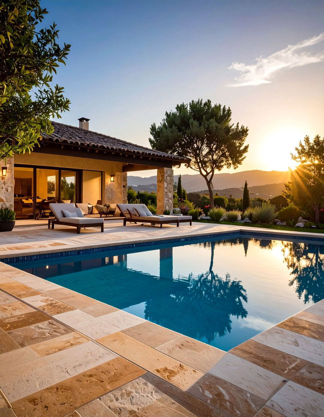 Natural Stone Look Pool Waterline Tiles - 24 Waterline Pool Tile Ideas
