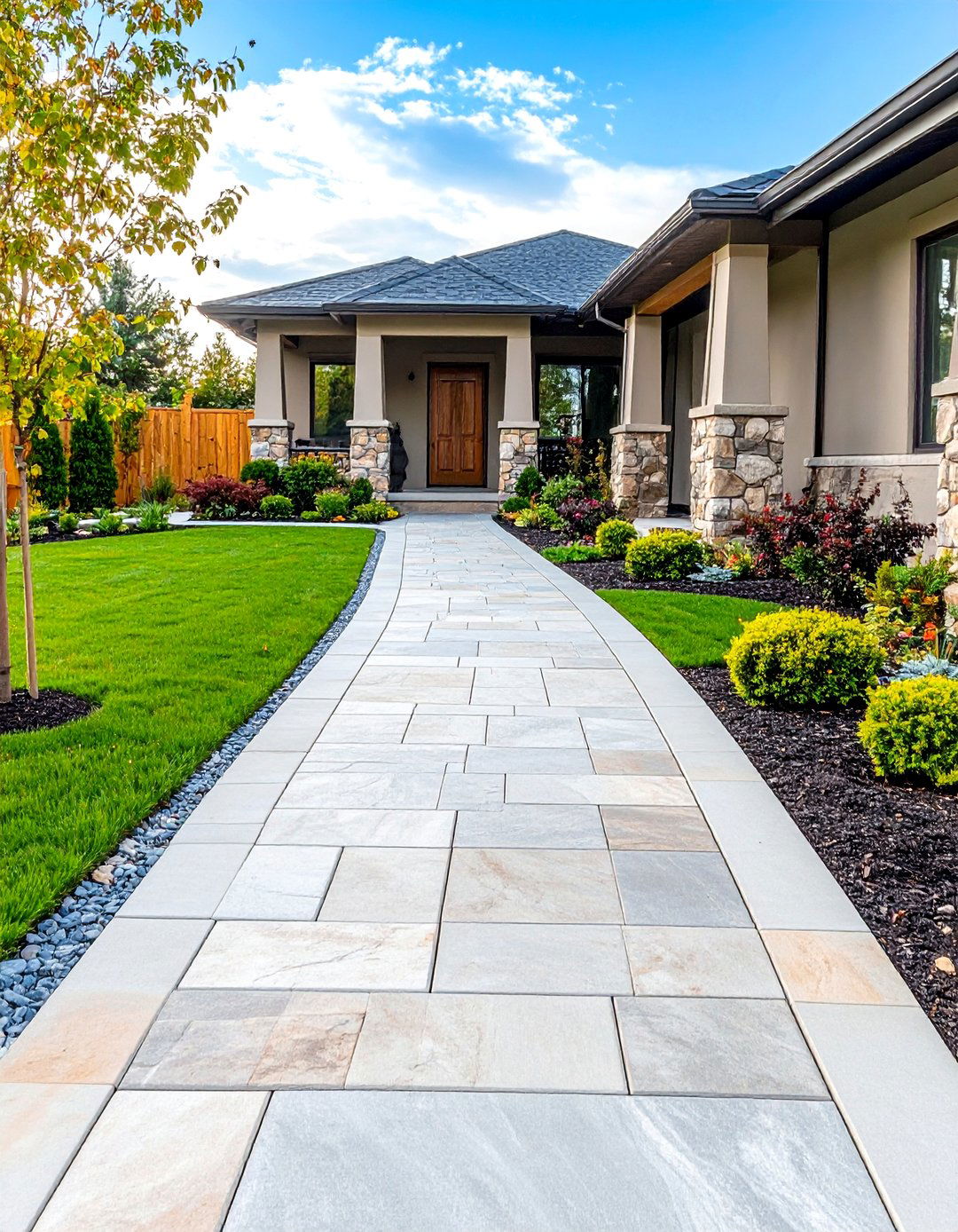 Natural Stone Look Walkway - 24 Concrete Paver Walkway Ideas