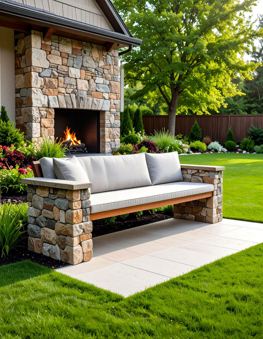 Natural Stone Masonry Bench - 24 Fireplace Bench Ideas