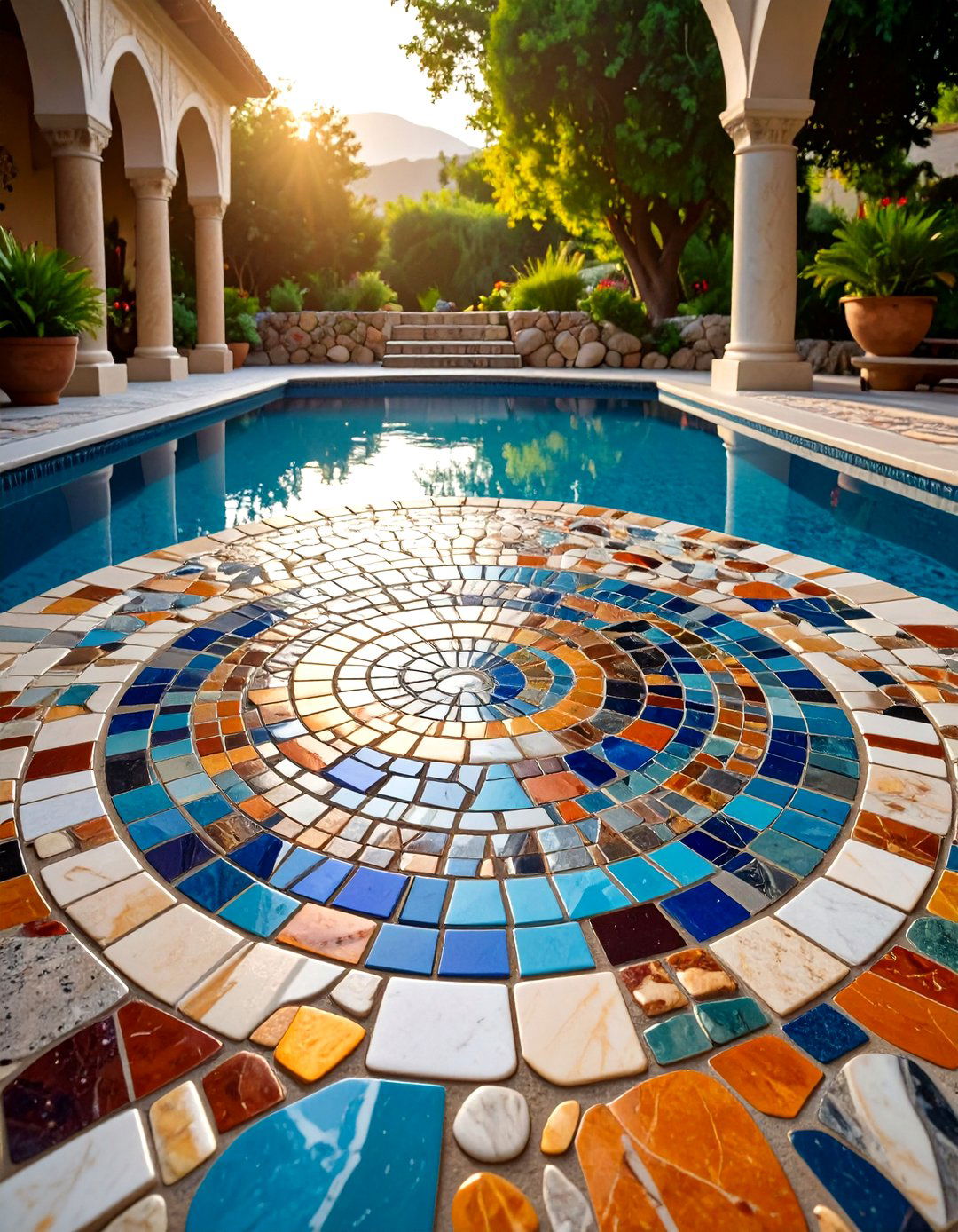 Natural Stone Mosaic Design - 24 Above Ground Pool Walkway Ideas