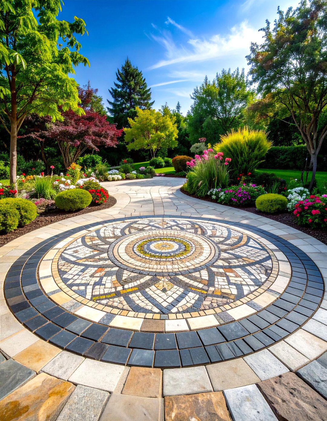 Natural Stone Mosaic Medallions - 24 Stone Walkway Ideas