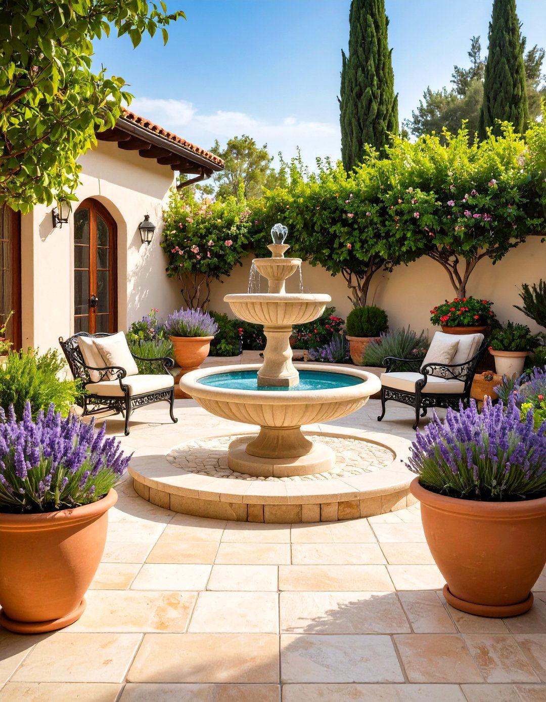 Natural Stone Paver Patio with Mediterranean Flair - 24 Paver Patio Ideas