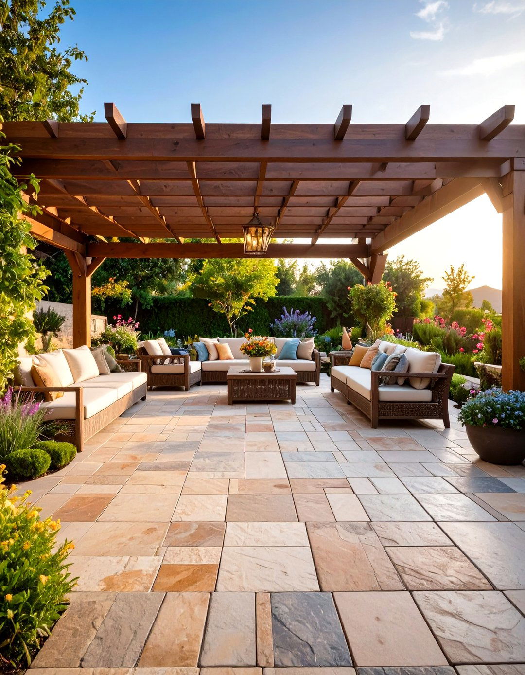 Natural Stone Paver Pergola Layouts - 24 Pergola Flooring Ideas