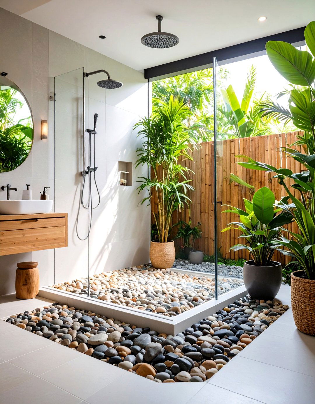 Natural Stone Pebble Shower Tiles - 24 Shower Floor Tile Ideas