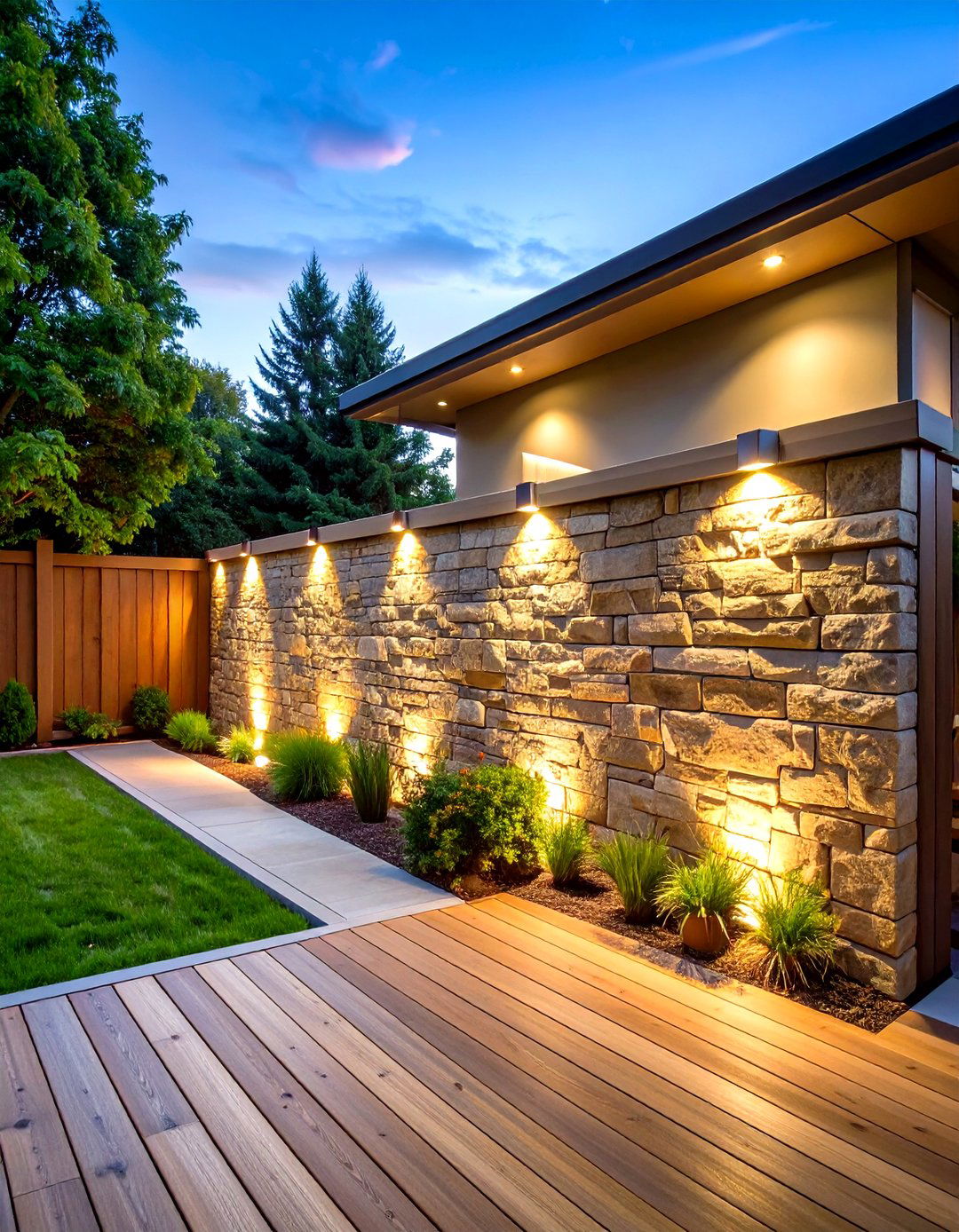 Natural Stone Privacy Wall with Mortared Construction - 24 Deck With Privacy Wall