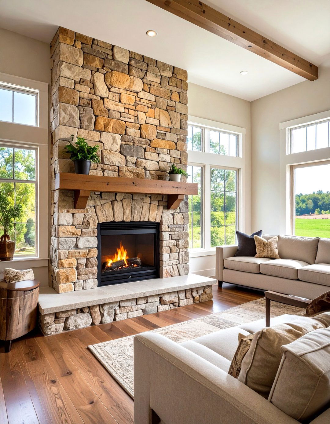 Natural Stone Ranch Fireplace - 24 Spanish Style Fireplace Ideas