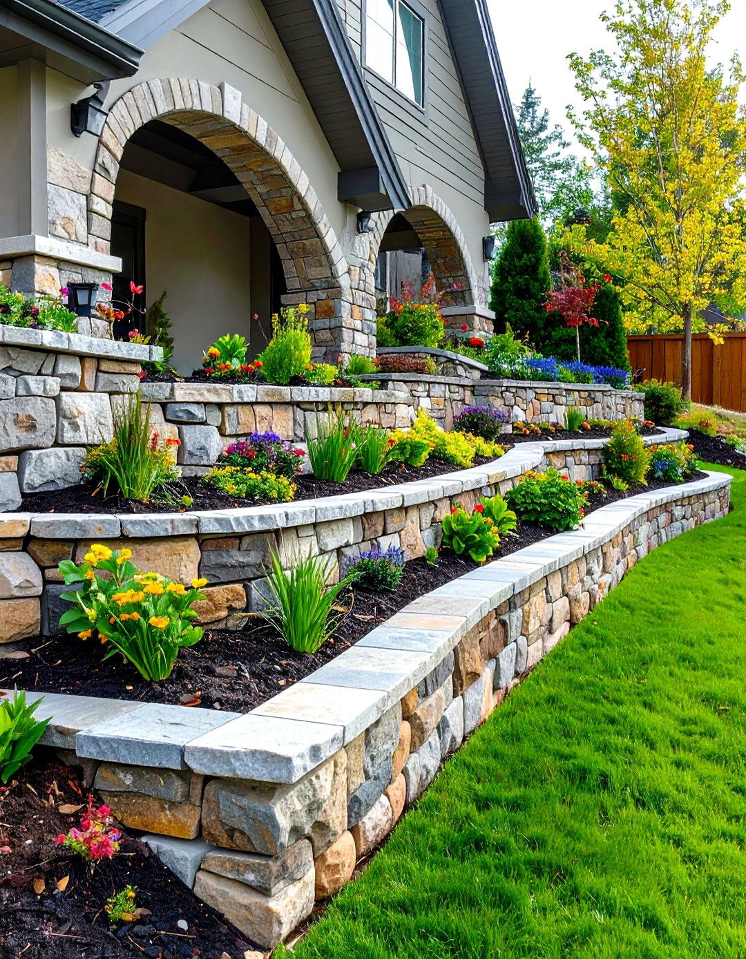 Natural Stone Retaining Walls - 24 front yard spanish style landscaping ideas