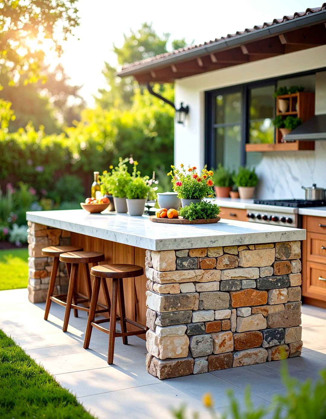 Natural Stone Rustic Island - 24 Outdoor Kitchen Island Ideas