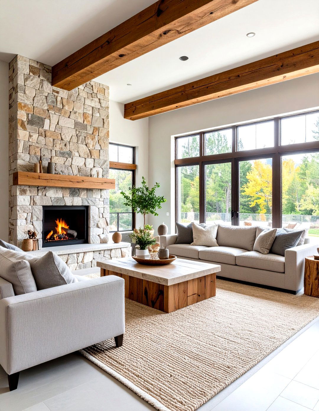 Natural Stone Sanctuary Living Room - 24 Luxury Living Room Ideas